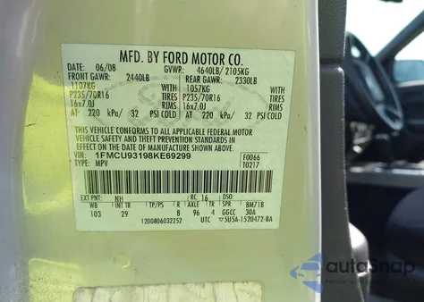 2008 Ford Escape Xlt from USA, damaged, VIN 1FMCU93198KE69299